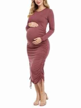 Emma's Expressions Maternity Dress Small Ruched CinchTie Sides Mauve Midi